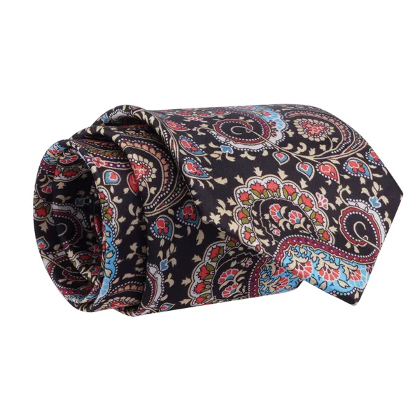 Men's_Paisley_Necktie_&_Pocket_Square_Set_–_Elegant_Multicolor_Swirl_on_Black_with_Pinstripe_–_Formal_&_Casual_Wear