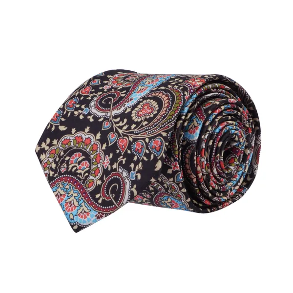 Men's_Paisley_Necktie_&_Pocket_Square_Set_–_Elegant_Multicolor_Swirl_on_Black_with_Pinstripe_–_Formal_&_Casual_Wear