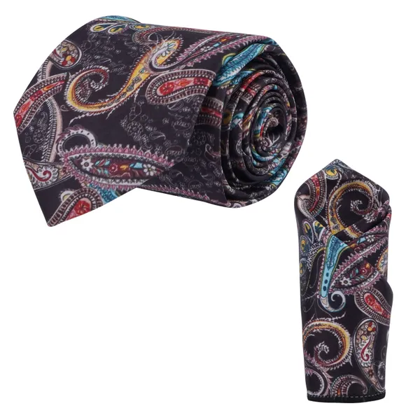 Men’s_Paisley_Tie_and_Pocket_Square_Set_–_Vibrant_Multicolor_Pattern_on_Black_–_Formal_&_Casual_Neckwear_Accessory