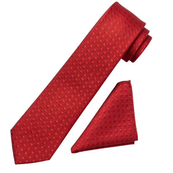 Men's_Red_Necktie_and_Pocket_Square_Set,_Classic_Geometric_Diamond_Pattern_Tie,_Premium_Woven_Silk_Feel_Formal_Business_Wedding_Tie_for_Men,_Elegant_Neck_Tie_Hanky_Set_for_Office,_Party,_Groom,_Gift