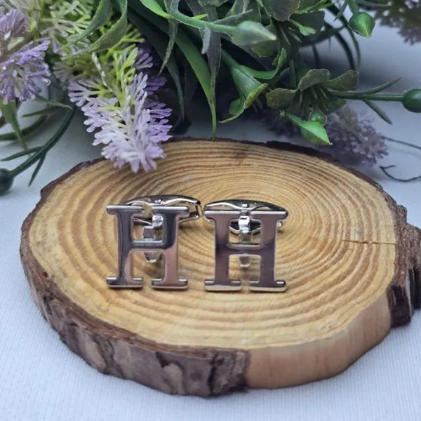 H_Alphabet_Silver_Cufflinks_for_Men_|_Initial_Letter_�H�_Personalized_Luxury_Cuff_Links_|_Premium_Polished_Metal_Shirt,_Coat_&_Blazer_Cufflinks_|_Wedding,_Office_|_Stylish_Gift_for_Men_|_Set_of_2