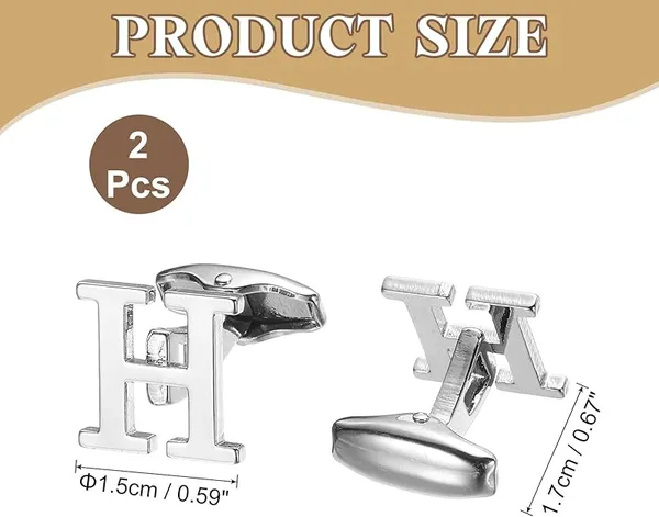 H_Alphabet_Silver_Cufflinks_for_Men_|_Initial_Letter_�H�_Personalized_Luxury_Cuff_Links_|_Premium_Polished_Metal_Shirt,_Coat_&_Blazer_Cufflinks_|_Wedding,_Office_|_Stylish_Gift_for_Men_|_Set_of_2