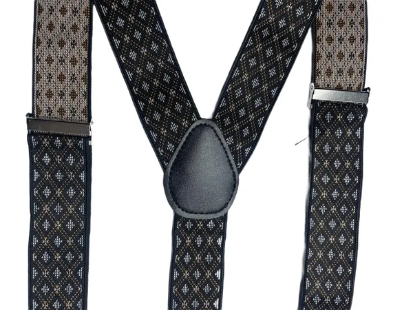 Mens_Adjustable_Y-Back_Suspenders__Wide_Clip-On_Elastic_Braces_with_Heavy-Duty_Metal_Clips,_Black_with_White_&_Brown_Diamond_Pattern__Stylish_Suspenders_for_Pants,_Wedding,_Business,_Formal_&_Casual_Outfits
