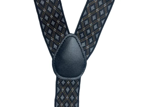 Mens_Adjustable_Y-Back_Suspenders__Wide_Clip-On_Elastic_Braces_with_Heavy-Duty_Metal_Clips,_Black_with_White_&_Brown_Diamond_Pattern__Stylish_Suspenders_for_Pants,_Wedding,_Business,_Formal_&_Casual_Outfits