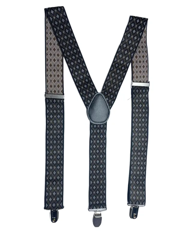 Mens_Adjustable_Y-Back_Suspenders__Wide_Clip-On_Elastic_Braces_with_Heavy-Duty_Metal_Clips,_Black_with_White_&_Brown_Diamond_Pattern__Stylish_Suspenders_for_Pants,_Wedding,_Business,_Formal_&_Casual_Outfits