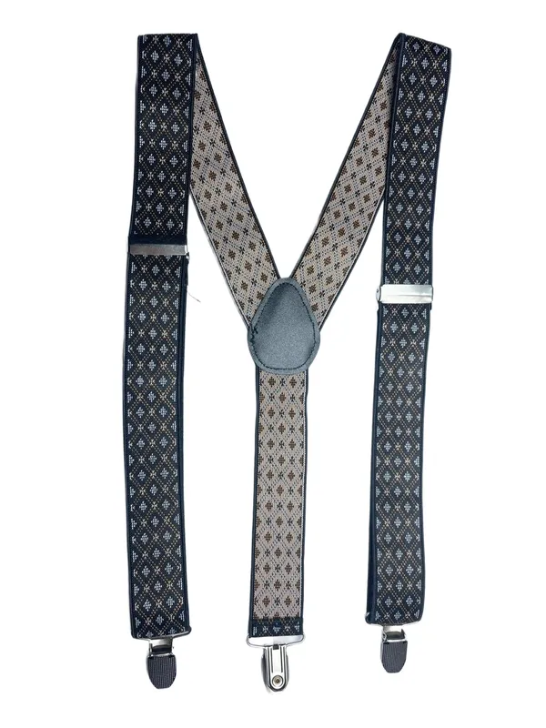 Mens_Adjustable_Y-Back_Suspenders__Wide_Clip-On_Elastic_Braces_with_Heavy-Duty_Metal_Clips,_Black_with_White_&_Brown_Diamond_Pattern__Stylish_Suspenders_for_Pants,_Wedding,_Business,_Formal_&_Casual_Outfits