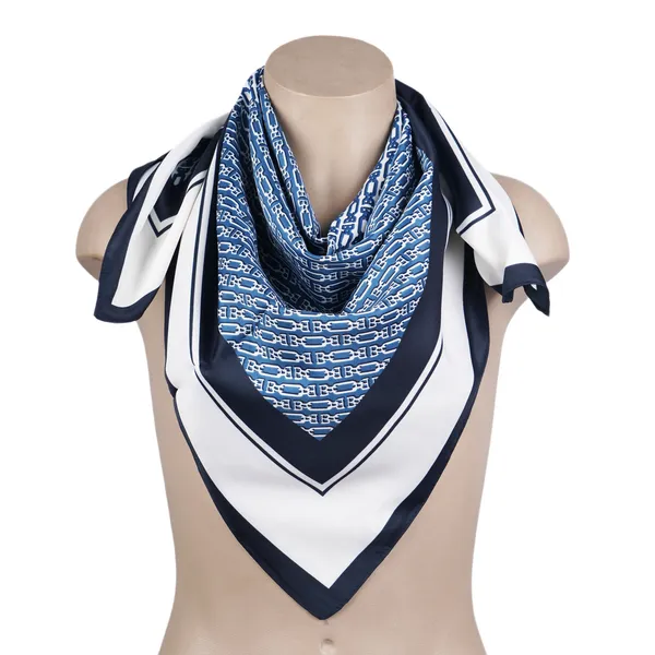 Calixto_Luxury_Silk_Feel_Scarf_for_Women_–_Navy_Blue_&_White_Square_Neck_Scarf_with_Chain_Print_–_Elegant_Lightweight_Head_Scarf,_Bandana,_or_Handbag_Accessory_(35"x35")
