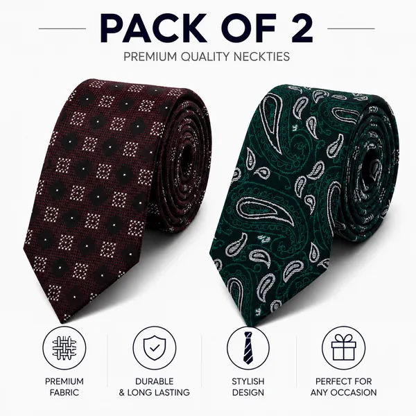 Premium_Men's_Designer_Neck_Tie_Combo_Pack_–_Burgundy_Geometric_Woven_Tie_&_Emerald_Green_Paisley_Print_Formal_Tie_|_Luxury_Microfiber_Business,_Wedding,_Office_&_Party_Necktie_Gift_Set_for_Men
