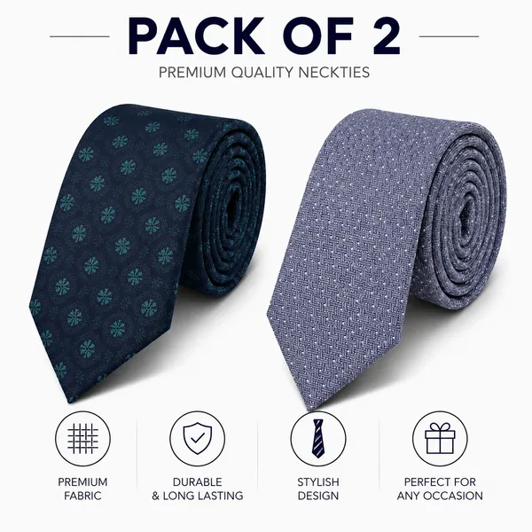 Premium_Men's_Designer_Neck_Tie_Combo_Pack_–_Dark_Navy_Floral_Print_Tie_&_Light_Grey_Textured_Woven_Formal_Tie_|_Luxury_Business,_Wedding_&_Party_Necktie_Gift_Set_for_Men