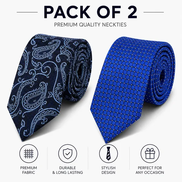 Premium_Men's_Designer_Neck_Tie_Combo_Pack_–_Navy_Blue_Paisley_Woven_Tie_&_Royal_Blue_Geometric_Check_Formal_Tie_|_Luxury_Microfiber_Business,_Office,_Wedding_&_Party_Necktie_Gift_Set_for_Men
