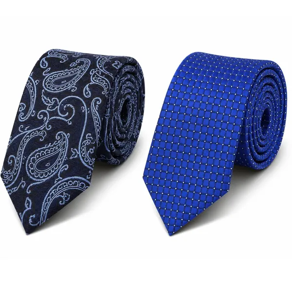 Premium_Men's_Designer_Neck_Tie_Combo_Pack_–_Navy_Blue_Paisley_Woven_Tie_&_Royal_Blue_Geometric_Check_Formal_Tie_|_Luxury_Microfiber_Business,_Office,_Wedding_&_Party_Necktie_Gift_Set_for_Men