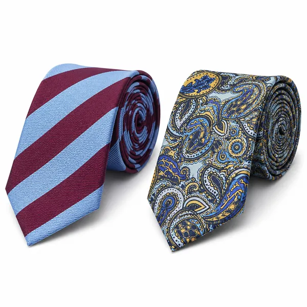 Premium_Men's_Designer_Necktie_Combo_Pack_of_2_–_Burgundy_Sky_Blue_Striped_Tie_&_Blue_Gold_Paisley_Silk_Look_Tie_|_Formal_Office,_Wedding,_Business_&_Party_Neck_Ties_for_Men