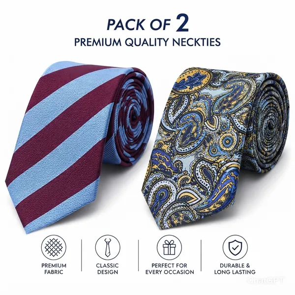 Premium_Men's_Designer_Necktie_Combo_Pack_of_2_–_Burgundy_Sky_Blue_Striped_Tie_&_Blue_Gold_Paisley_Silk_Look_Tie_|_Formal_Office,_Wedding,_Business_&_Party_Neck_Ties_for_Men