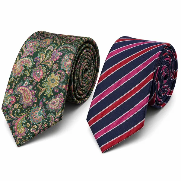 Premium_Men's_Designer_Necktie_Combo_Pack_of_2_|_Dark_Green_Paisley_Floral_Tie_&_Navy_Blue_Red_Striped_Tie_|_Luxury_Formal_Business_Office_Wedding_Party_Neck_Tie_for_Men_|_Premium_Polyester_Silk_Finish_|_Fashion_Accessories