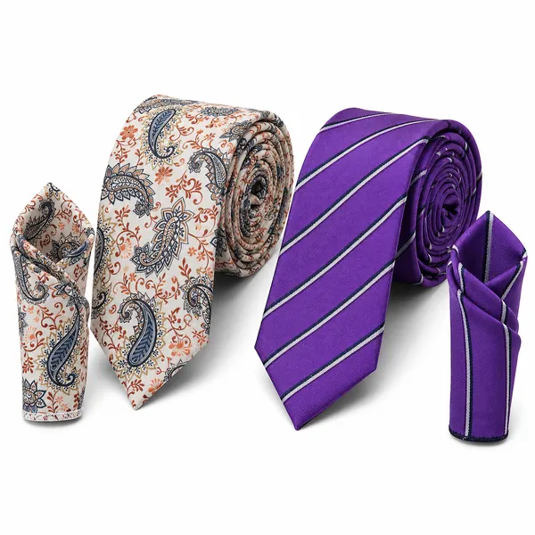 Premium_Men's_Designer_Necktie_Combo_Pack_of_2_|_Ivory_Paisley_Designer_Tie_&_Royal_Purple_Silver_Striped_Tie_|_Luxury_Formal_Business_Office_Wedding_Party_Neck_Tie_for_Men_|_Premium_Polyester_Silk_Finish_|_Men's_Fashion_Accessories