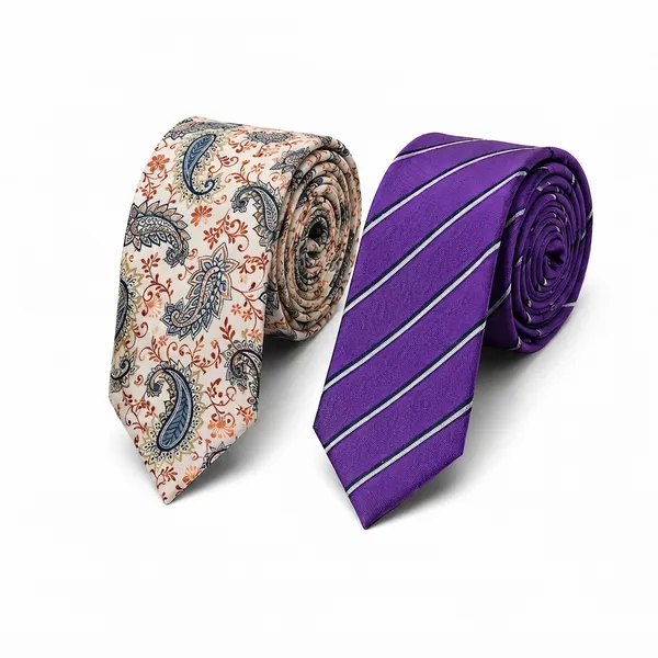 Premium_Men's_Designer_Necktie_Combo_Pack_of_2_|_Ivory_Paisley_Designer_Tie_&_Royal_Purple_Silver_Striped_Tie_|_Luxury_Formal_Business_Office_Wedding_Party_Neck_Tie_for_Men_|_Premium_Polyester_Silk_Finish_|_Men's_Fashion_Accessories