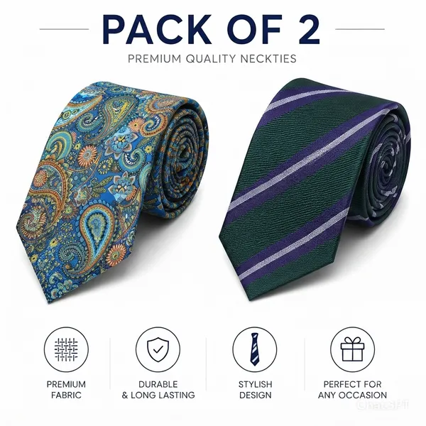 Premium_Men's_Designer_Necktie_Combo_Pack_of_2_|_Luxury_Blue_Paisley_Tie_&_Dark_Green_Purple_Striped_Tie_|_Formal_Business_Office_Wedding_Party_Neck_Tie_for_Men_|_Premium_Polyester_Silk_Finish