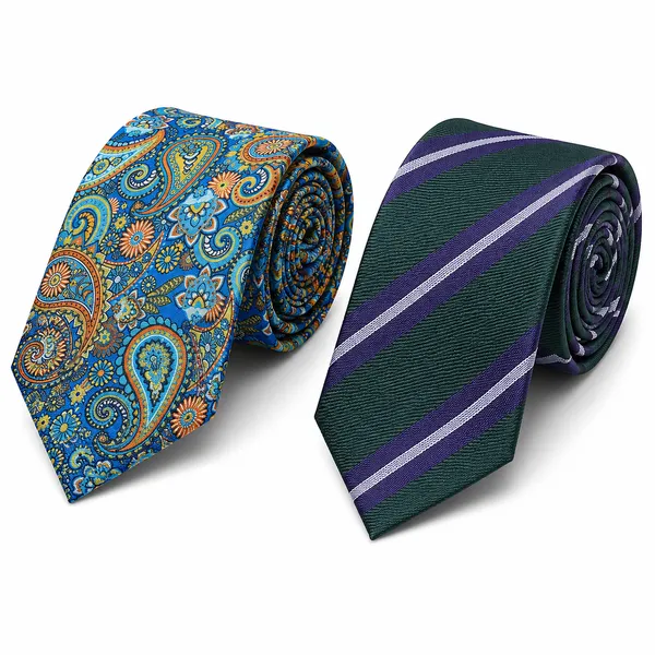 Premium_Men's_Designer_Necktie_Combo_Pack_of_2_|_Luxury_Blue_Paisley_Tie_&_Dark_Green_Purple_Striped_Tie_|_Formal_Business_Office_Wedding_Party_Neck_Tie_for_Men_|_Premium_Polyester_Silk_Finish
