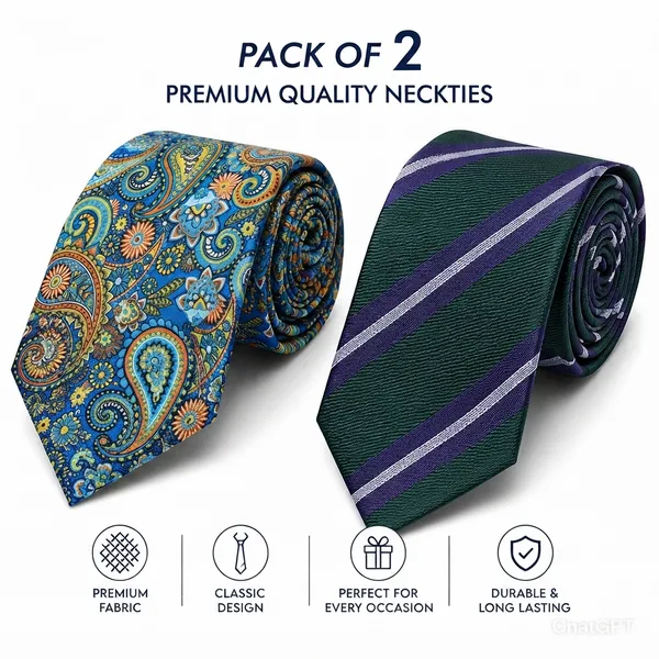 Premium_Men's_Designer_Necktie_Combo_Pack_of_2_|_Luxury_Blue_Paisley_Tie_&_Dark_Green_Purple_Striped_Tie_|_Formal_Business_Office_Wedding_Party_Neck_Tie_for_Men_|_Premium_Polyester_Silk_Finish