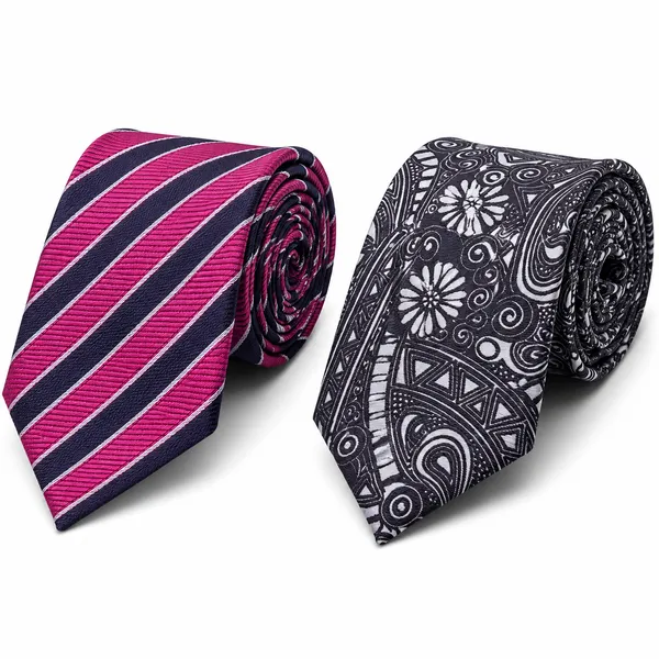 Premium_Men's_Designer_Necktie_Combo_Pack_of_2_|_Pink_&_Navy_Striped_Tie_+_Black_&_White_Abstract_Designer_Tie_|_Formal_Business_Office_Wedding_Party_Neck_Tie_for_Men_|_Premium_Polyester_Silk_Finish_|_Luxury_Fashion_Accessories