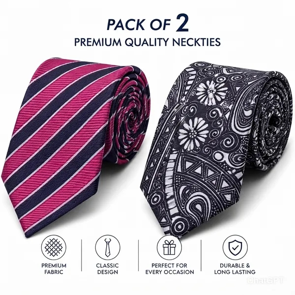Premium_Men's_Designer_Necktie_Combo_Pack_of_2_|_Pink_&_Navy_Striped_Tie_+_Black_&_White_Abstract_Designer_Tie_|_Formal_Business_Office_Wedding_Party_Neck_Tie_for_Men_|_Premium_Polyester_Silk_Finish_|_Luxury_Fashion_Accessories
