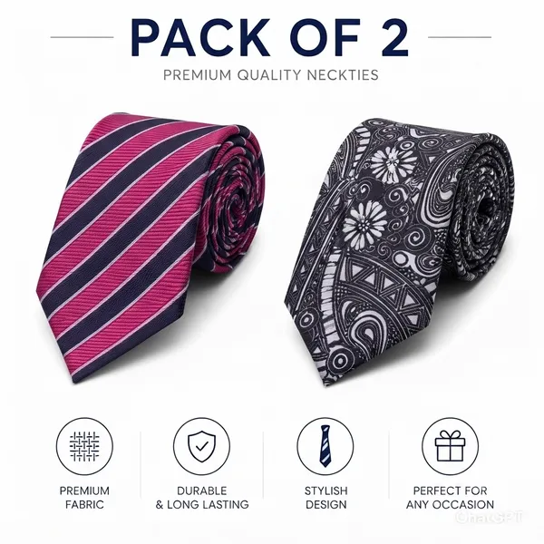 Premium_Men's_Designer_Necktie_Combo_Pack_of_2_|_Pink_&_Navy_Striped_Tie_+_Black_&_White_Abstract_Designer_Tie_|_Formal_Business_Office_Wedding_Party_Neck_Tie_for_Men_|_Premium_Polyester_Silk_Finish_|_Luxury_Fashion_Accessories