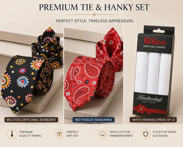 Premium_Men's_Designer_Tie,_Pocket_Square_&_White_Cotton_Handkerchief_Gift_Set_|_Multicolor_Floral_Sunburst_&_Red_Paisley_Bandana_Necktie_Combo_|_Formal_Wedding,_Business_&_Party_Accessories