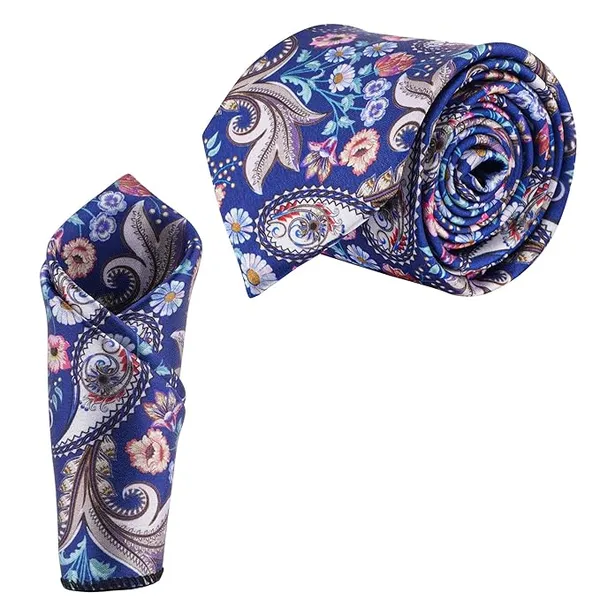 Premium_Men's_Designer_Tie,_Pocket_Square_&_White_Cotton_Handkerchief_Gift_Set_|_Royal_Blue_Paisley_Daisy_&_Dark_Gold-Pink_Paisley_Necktie_Combo_|_Luxury_Formal_Accessories_for_Wedding,_Office,_Business_&_Party_Wear