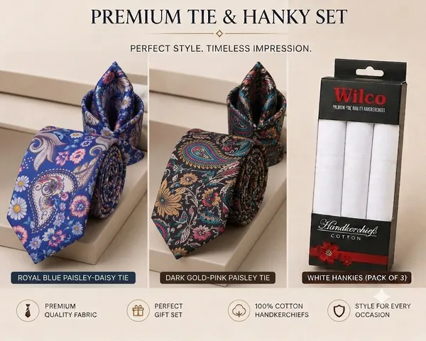 Premium_Men's_Designer_Tie,_Pocket_Square_&_White_Cotton_Handkerchief_Gift_Set_|_Royal_Blue_Paisley_Daisy_&_Dark_Gold-Pink_Paisley_Necktie_Combo_|_Luxury_Formal_Accessories_for_Wedding,_Office,_Business_&_Party_Wear