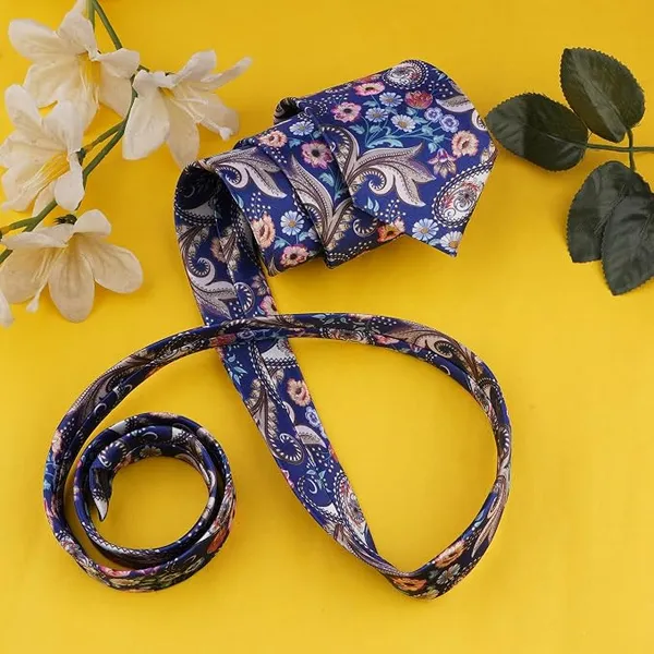Premium_Men's_Designer_Tie,_Pocket_Square_&_White_Cotton_Handkerchief_Gift_Set_|_Royal_Blue_Paisley_Daisy_&_Dark_Gold-Pink_Paisley_Necktie_Combo_|_Luxury_Formal_Accessories_for_Wedding,_Office,_Business_&_Party_Wear