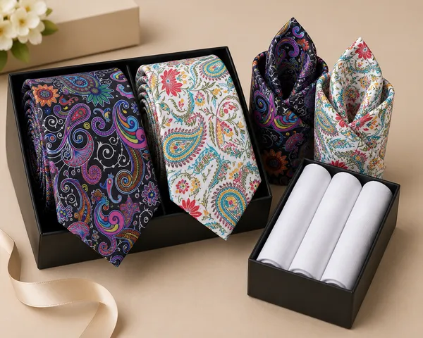 Premium_Men's_Designer_Tie,_Pocket_Square_&_White_Cotton_Handkerchief_Gift_Set_|_Vibrant_Multi-Color_Paisley_&_Cream_Floral_Paisley_Necktie_Combo_|_Wedding,_Business,_Party_&_Formal_Wear_Accessories