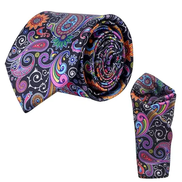 Premium_Men's_Designer_Tie,_Pocket_Square_&_White_Cotton_Handkerchief_Gift_Set_|_Vibrant_Multi-Color_Paisley_&_Cream_Floral_Paisley_Necktie_Combo_|_Wedding,_Business,_Party_&_Formal_Wear_Accessories