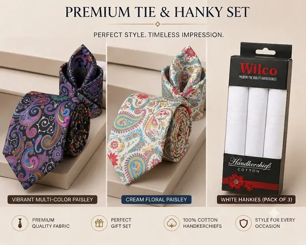 Premium_Men's_Designer_Tie,_Pocket_Square_&_White_Cotton_Handkerchief_Gift_Set_|_Vibrant_Multi-Color_Paisley_&_Cream_Floral_Paisley_Necktie_Combo_|_Wedding,_Business,_Party_&_Formal_Wear_Accessories
