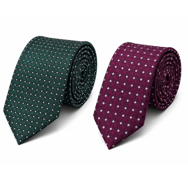 Premium_Men's_Formal_Tie_Combo_Pack_of_2_–_Dark_Green_Geometric_&_Burgundy_Geometric_Micro_Check_Woven_Neckties_|_Luxury_Business,_Office,_Wedding_&_Party_Necktie_Gift_Set_for_Men
