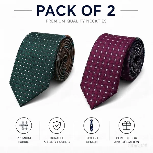 Premium_Men's_Formal_Tie_Combo_Pack_of_2_–_Dark_Green_Geometric_&_Burgundy_Geometric_Micro_Check_Woven_Neckties_|_Luxury_Business,_Office,_Wedding_&_Party_Necktie_Gift_Set_for_Men