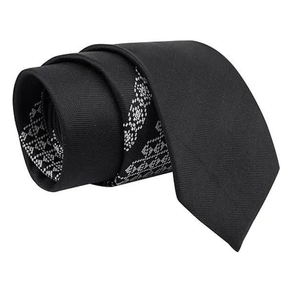 Premium_Men's_Formal_Tie_Combo_Pack_of_2_–_Dark_Green_Paisley_Print_&_Solid_Black_Herringbone_Woven_Neckties_|_Luxury_Business_Office_Wedding_Party_Neck_Tie_Gift_Set_for_Men