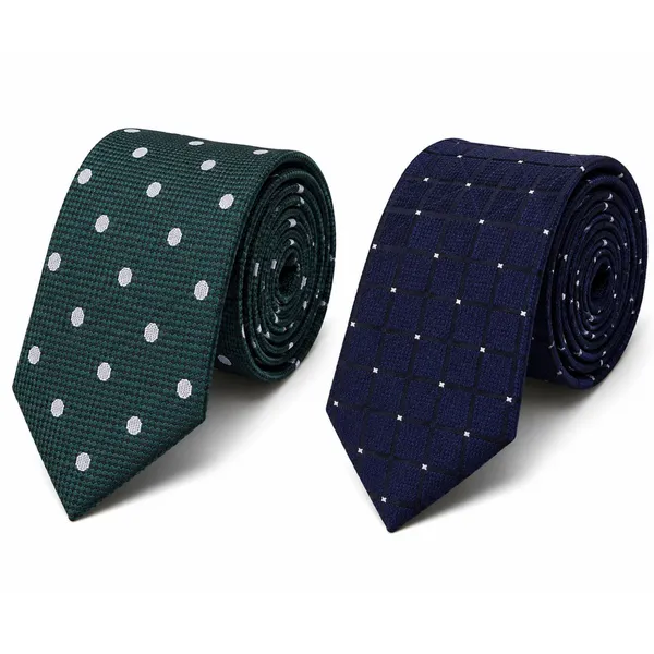 Premium_Men's_Formal_Tie_Combo_Pack_of_2_–_Dark_Green_White_Polka_Dot_&_Navy_Blue_Windowpane_Checked_Woven_Neckties_|_Luxury_Business_Office_Wedding_Party_Neck_Tie_Gift_Set_for_Men
