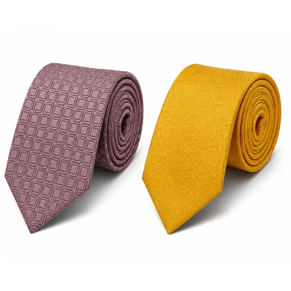 Premium_Men's_Formal_Tie_Combo_Pack_of_2_–_Dusty_Mauve_Geometric_Textured_&_Mustard_Gold_Paisley_Woven_Neckties_|_Luxury_Business_Office_Wedding_Party_Neck_Tie_Gift_Set_for_Men