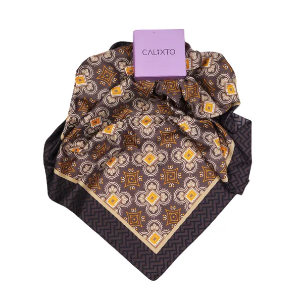 Calixto_Luxury_Silk_Feel_Square_Scarf_for_Women_–_Premium_Soft_Satin_Neck_Wrap,_Stylish_Brown_&_Mustard_Paisley_Pattern,_Elegant_Bandana,_Versatile_Fashion_Accessory_for_Casual_&_Formal_Wear