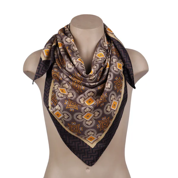 Calixto_Luxury_Silk_Feel_Square_Scarf_for_Women_–_Premium_Soft_Satin_Neck_Wrap,_Stylish_Brown_&_Mustard_Paisley_Pattern,_Elegant_Bandana,_Versatile_Fashion_Accessory_for_Casual_&_Formal_Wear