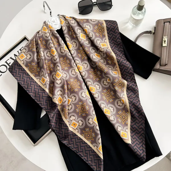 Calixto_Luxury_Silk_Feel_Square_Scarf_for_Women_–_Premium_Soft_Satin_Neck_Wrap,_Stylish_Brown_&_Mustard_Paisley_Pattern,_Elegant_Bandana,_Versatile_Fashion_Accessory_for_Casual_&_Formal_Wear