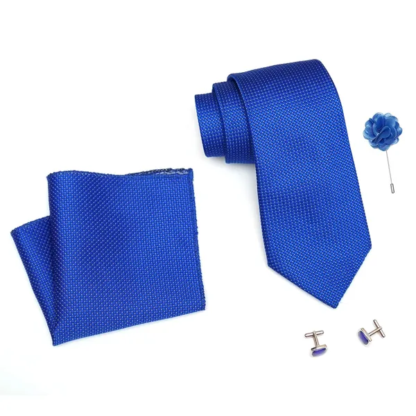 Blue_Mens_Plaid_Dotted_Silk_Necktie_Gift_Set_With_Pocket_Square_Cufflinks_&_Brooch_Pin_Tie_For_Men_Formal_With_Leatherite_Box_|_Leather_Gift_Box