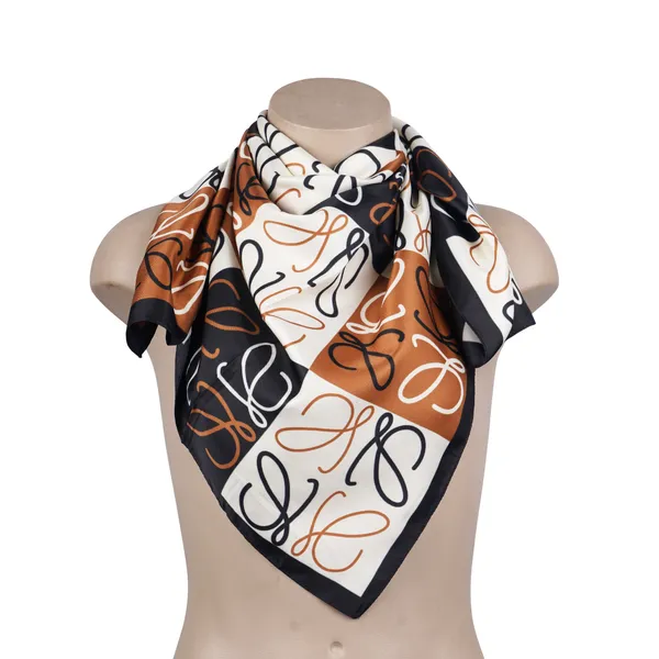 Calixto_Luxury_Silk_Square_Scarf_for_Women_–_Elegant_Brown,_Black_&_White_Pattern_–_Soft,_Lightweight_Fashion_Accessory_for_All_Seasons