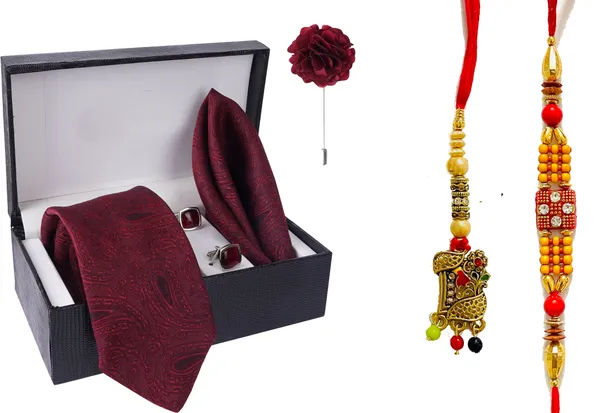 Multicolor_Bhaiya_Bhabhi_Rakhi_&_Tie_New_1_Kundan_Rakhi,_Bracelet,_Cufflink,_Lumba,_Thali__Set_(Pack_Of_2_Bhaiya_And_Bhabhi_Rakhi)
