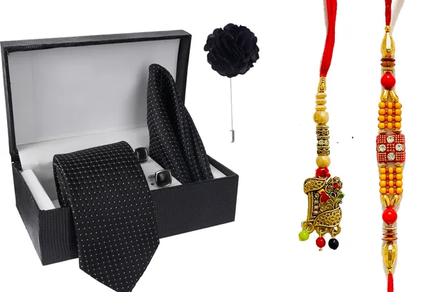 Multicolor_Bhaiya_Bhabhi_Rakhi_&_Tie_New_3_Kundan_Rakhi,_Bracelet,_Cufflink,_Lumba,_Thali__Set_(Pack_Of_2_Bhaiya_And_Bhabhi_Rakhi)