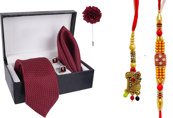 Multicolor_Bhaiya_Bhabhi_Rakhi_&_Tie_New_4_Kundan_Rakhi,_Bracelet,_Cufflink,_Lumba,_Thali__Set_(Pack_Of_2_Bhaiya_And_Bhabhi_Rakhi)
