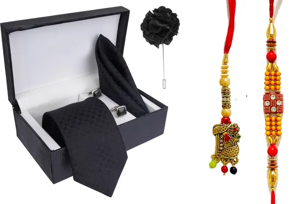 Multicolor_Bhaiya_Bhabhi_Rakhi_&_Tie_New_18_Kundan_Rakhi,_Bracelet,_Cufflink,_Lumba,_Thali__Set_(Pack_Of_2_Bhaiya_And_Bhabhi_Rakhi)