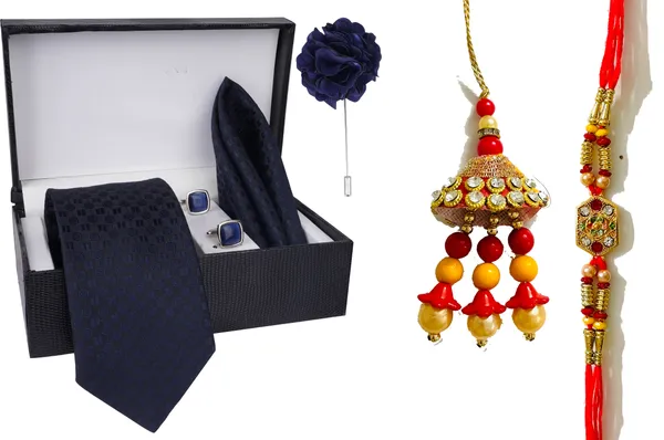 Multicolor_Bhaiya_Bhabhi_Rakhi_&_Tie_12_Kundan_Rakhi,_Bracelet,_Cufflink,_Lumba,_Thali___Set_Of_2