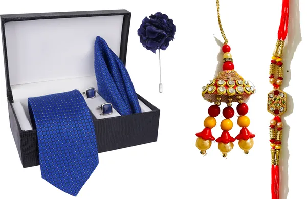 Multicolor_Bhaiya_Bhabhi_Rakhi_&_Tie_14_Kundan_Rakhi,_Bracelet,_Cufflink,_Lumba,_Thali___Set_Of_2