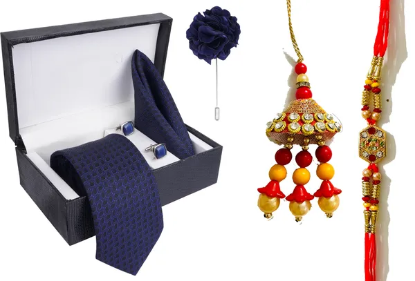 Multicolor_Bhaiya_Bhabhi_Rakhi_&_Tie_17_Kundan_Rakhi,_Bracelet,_Cufflink,_Lumba,_Thali___Set_Of_2
